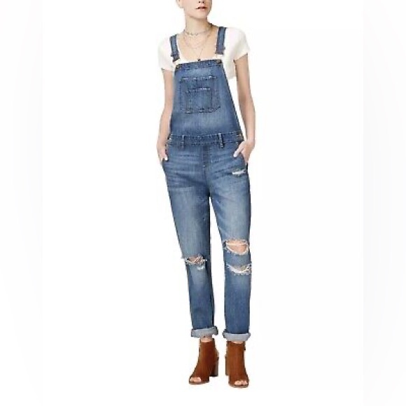 American Rag Denim - American Rag Overalls Blue Ripped Cuffed Distressed Denim Sz 5